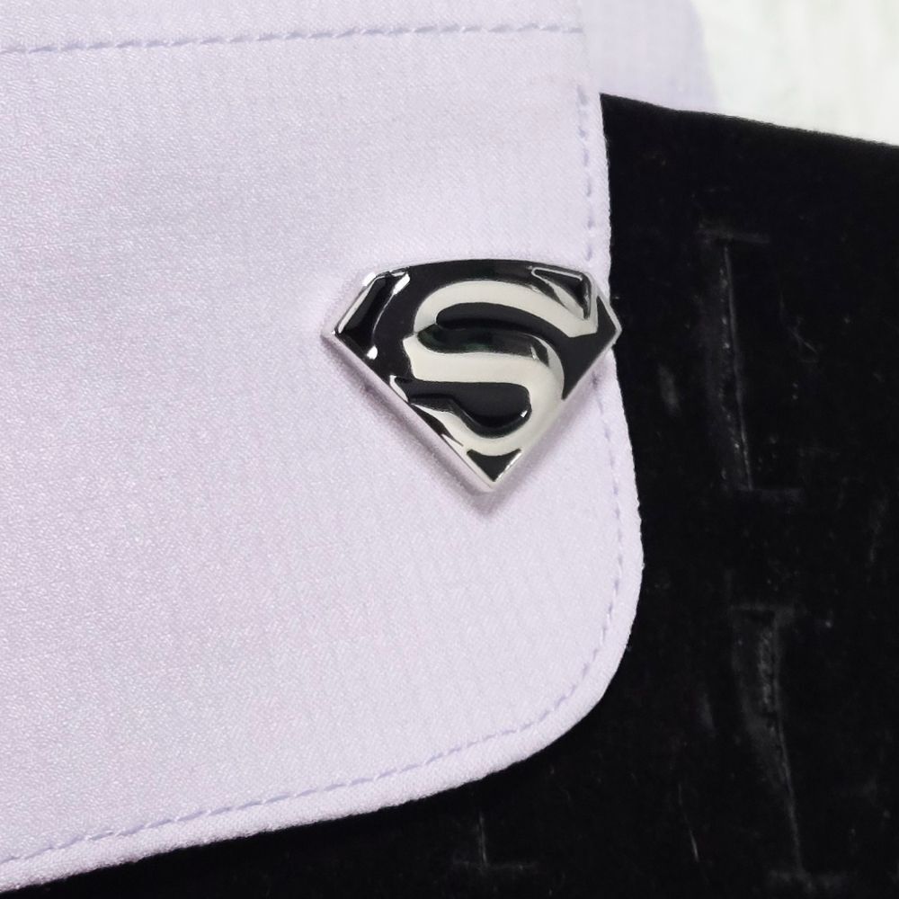 Black Superman Logo Mens Novelty French Cufflinks Silver Plated Bullet Back Gift
